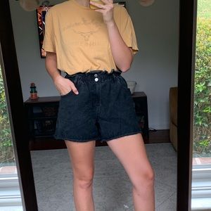 Black Denim Paperbag Shorts